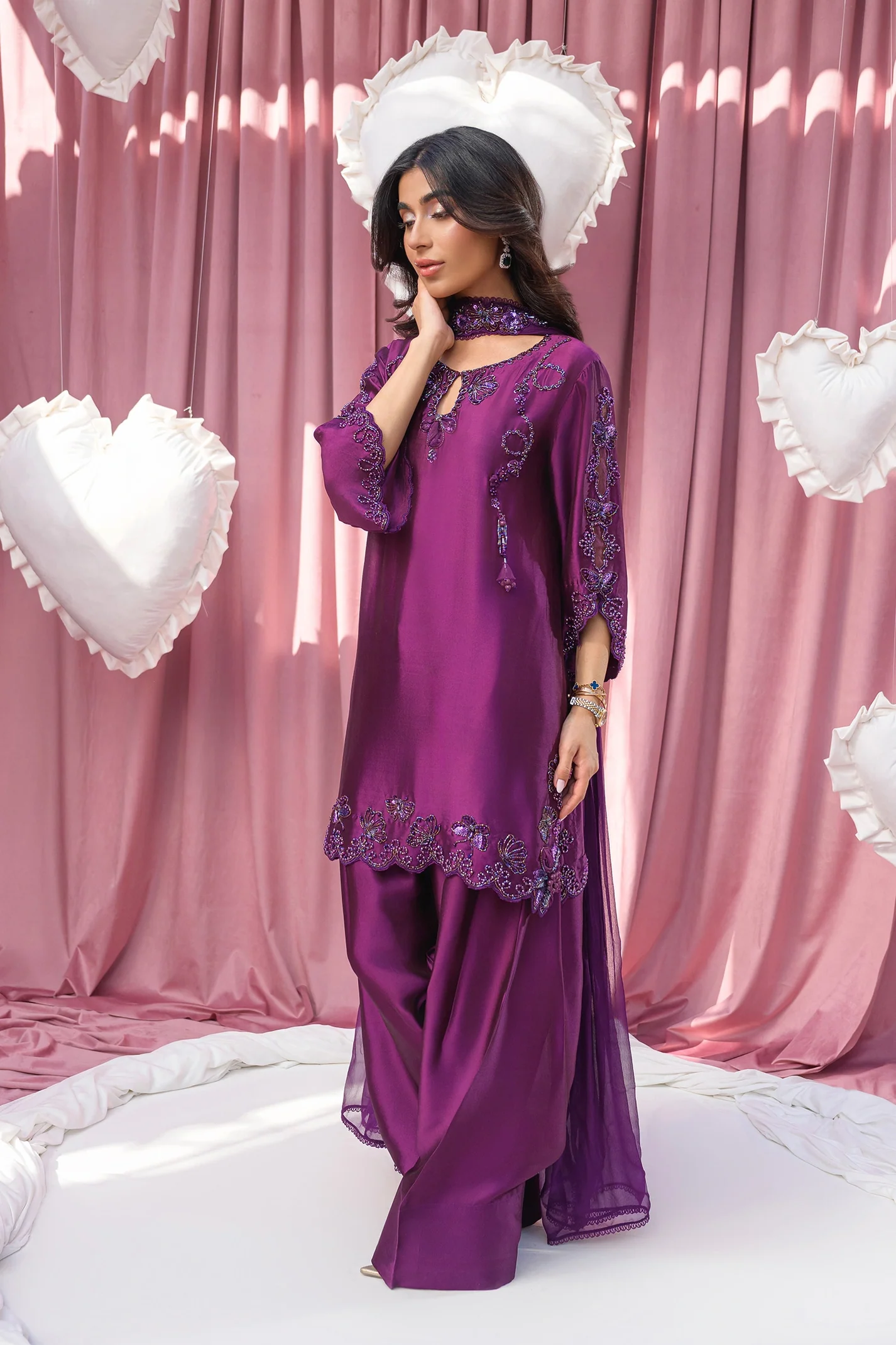 Cadbury Hand Embroidered Suit Set With Dupatta - Image 5