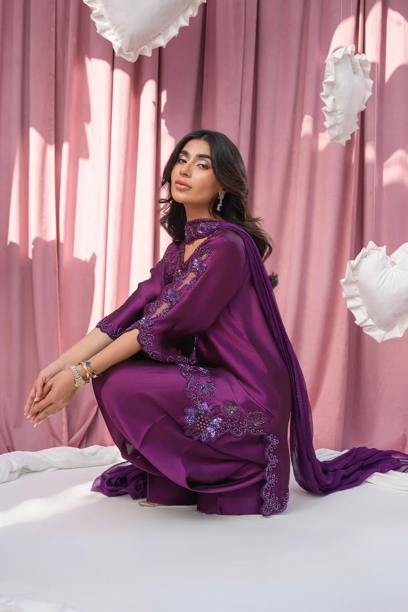 Cadbury Hand Embroidered Suit Set With Dupatta - Image 8