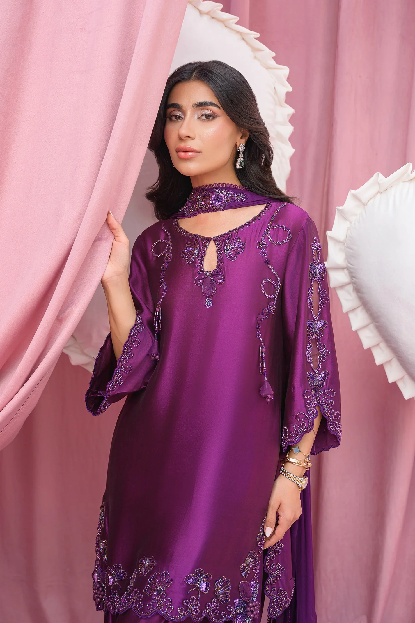 Cadbury Hand Embroidered Suit Set With Dupatta - Image 10