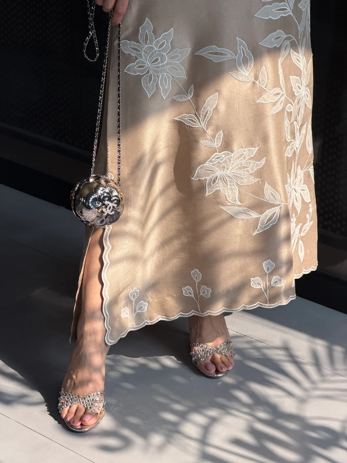 Beige Kaftan Style Embroidered Set With Pant - Image 6