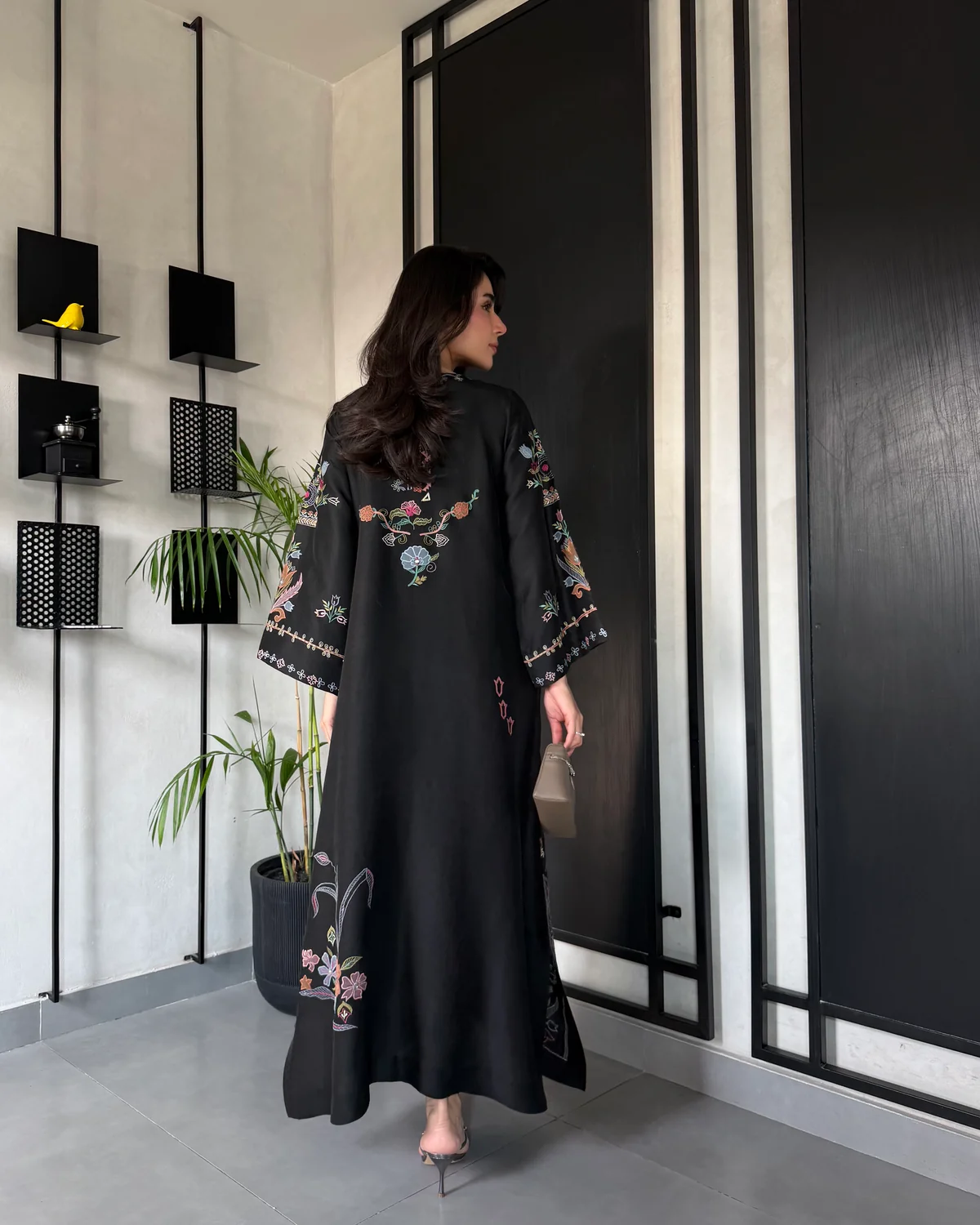 Black Kaftan Style Embroidered Set With Pant - Image 3