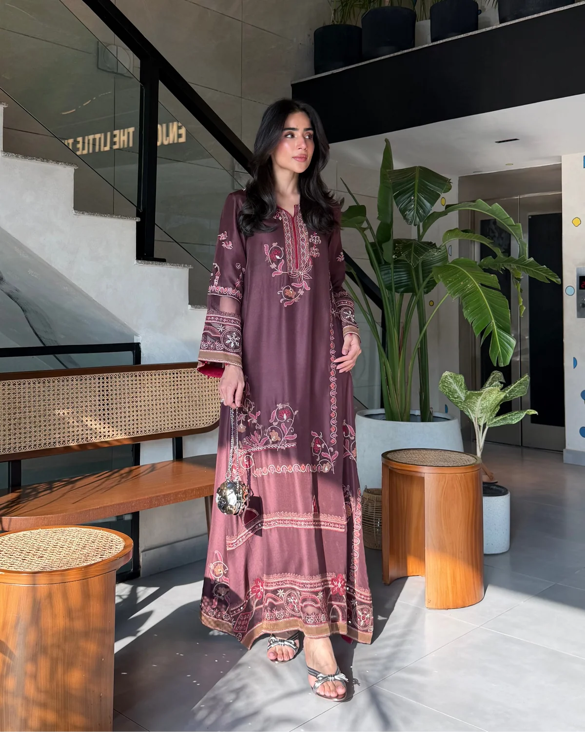 Hickory Kaftan Style Embroidered Set with Pant