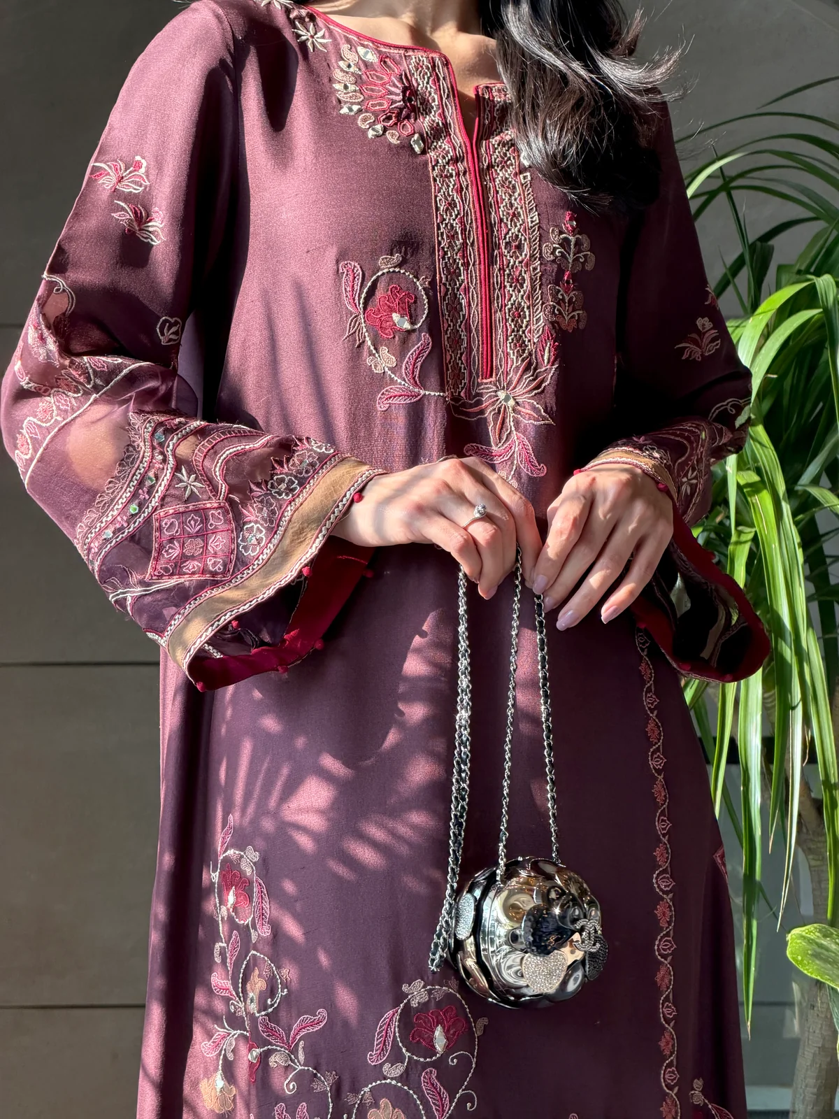 Hickory Kaftan Style Embroidered Set with Pant - Image 3